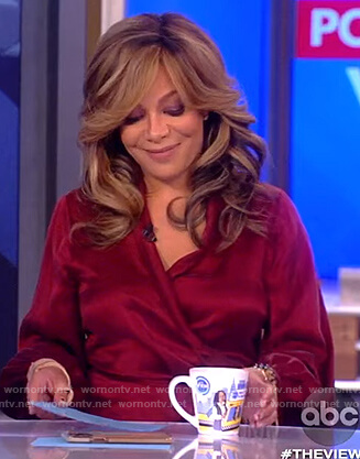 Sunny's burgundy satin wrap dress on The View