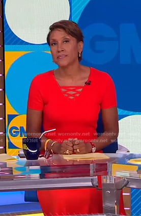 Robin's red lace-up dress on Good Morning America