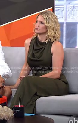Sara's khaki belted jumpsuit on GMA Strahan Sara And Keke