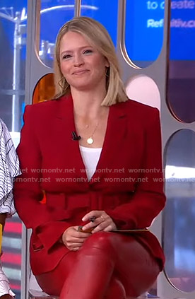 Sara's red belted blazer on GMA Strahan Sara and Keke