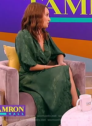Catt Sadler's green satin wrap dress on Tamron Hall Show
