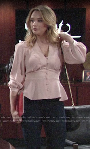 Summer's pink button front blouse on The Young and the Restless
