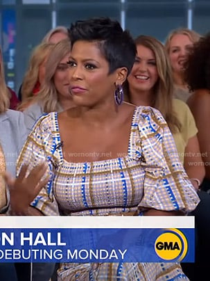 Tamron Hall's beige checked top and skirt on Good Morning America