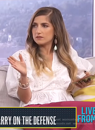 Tierney Bricker's white embroidered top on Live from E!