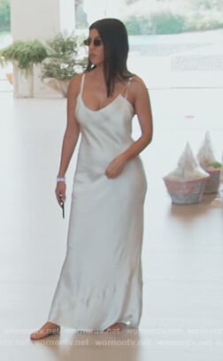 Kourtney's white silk slip dress on Keeping Up with the Kardashians