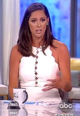Abby's white scallop trim jumpsuit on The View