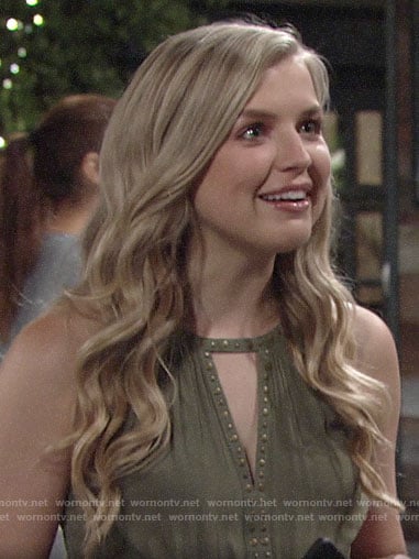 Zoe's green studded keyhole top on The Young and the Restless