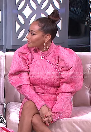 Adrienne's pink puff sleeve mini dress on The Real