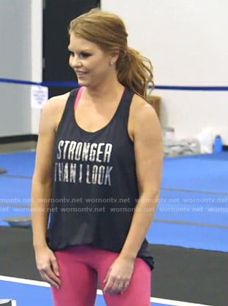 Brandi's black Stronger Than I Look tank top on The Real Housewives of Dallas