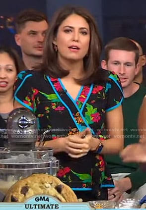 Cecilia's black floral wrap top on Good Morning America