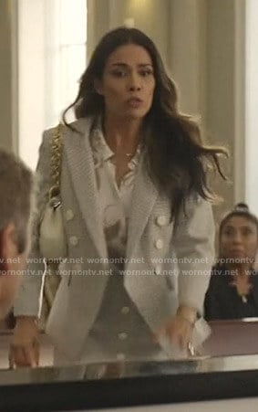 Cristal's blue checked blazer and skirt on Dynasty