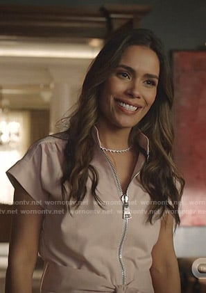 Cristal's pink zip front jumpsuit on Dynasty