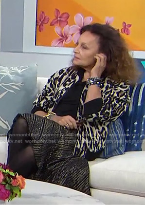 Diane von Furstenberg's leopard bomber jacket and metallic skirt on Today