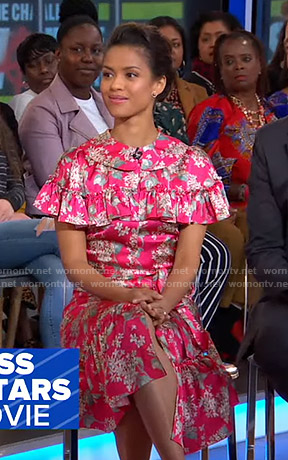 Gugu Mbatha-Raw's pink floral midi dress on Good Morning America