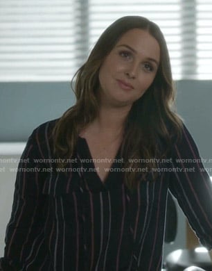Jo's black striped v-neck blouse on Greys Anatomy