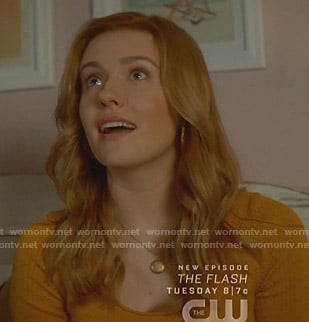 Nancy's orange pointelle short sleeve top on Nancy Drew
