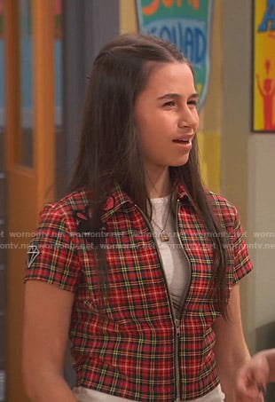 Tess's red plaid short sleeve jacket on Ravens Home
