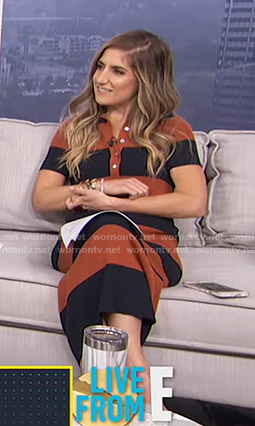 Tierney Bricker's orange and navy striped polo dress on Live from E!
