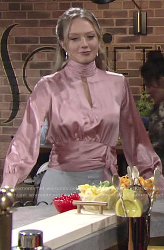 Abby's pink keyhole wrap blouse on The Young and the Restless