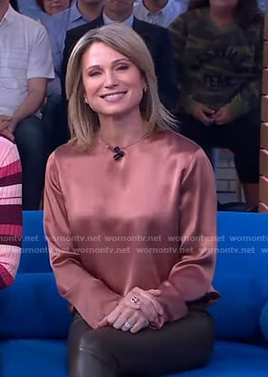 Amy's crew neck satin blouse on Good Morning America