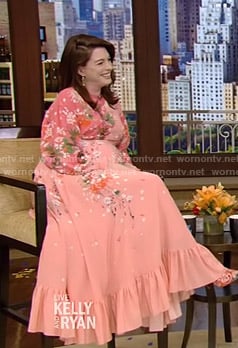 Anne Hathaway's pink floral maxi dress on Live with Kelly and Ryan