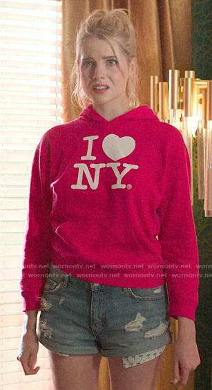 Astrid's pink I Heart NY hoodie on The Politician