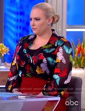 Meghan's black butterfly sheer blouse on The View