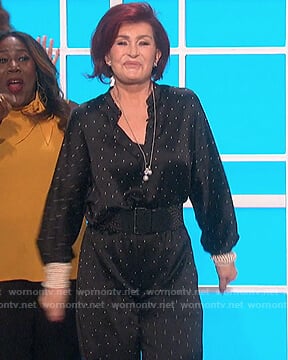 Sharon's black satin dotted blouse and pants on The Talk