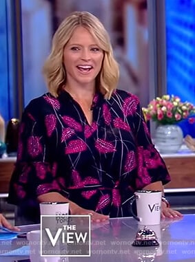 Sara's black and pink feather print dress on The View