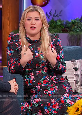 Kelly's black floral mock neck dress on The Kelly Clarkson Show