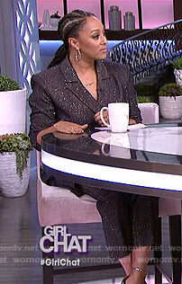 Tamera's black metallic blazer on The Real