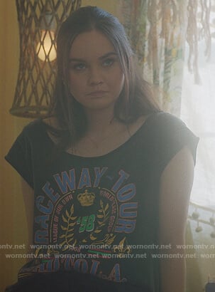 Jenny's black raceway tour graphic tee on Light as a Feather