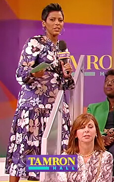 Tamron's blue floral dress on Tamron Hall Show