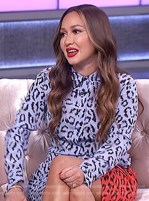 Adrienne's blue leopard blouse and skirt on The Real