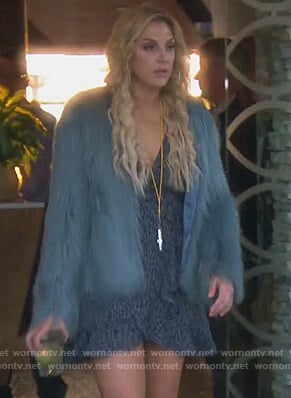 Gina's blue leopard dress and fur jacket on The Real Housewives of Orange County
