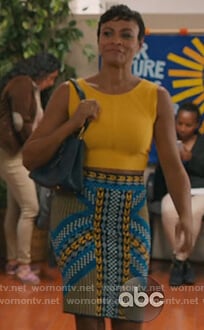 Angela's knit skirt and yellow tank top on American Housewife