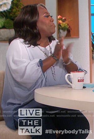 Sheryl's blue ombre tie cuff blouse on The Talk