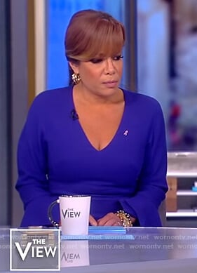 Sunny's purple v-neck dress with ruffle cuffs on The View