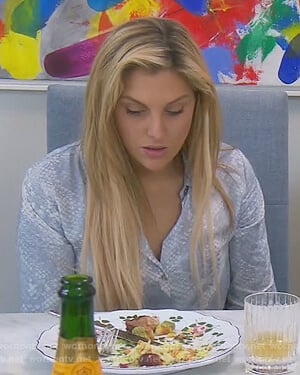 Gina's blue snakeskin blouse on The Real Housewives of Orange County