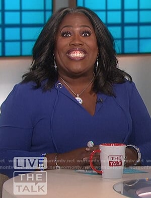 Sheryl's blue tie neck blouse on The Talk