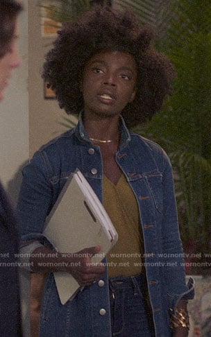 Briana's long denim jacket on Bluff City Law