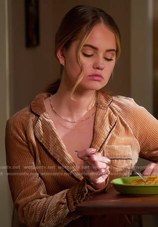 Patty's brown velvet jacket on Insatiable