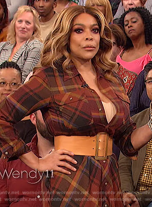 Wendy's brown plaid shirtdress on The Wendy Williams Show