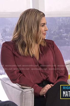 Carissa's burgundy wrap blouse on E! News Daily Pop
