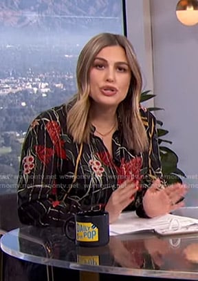 Carissa's metallic floral blouse on E! News Daily Pop