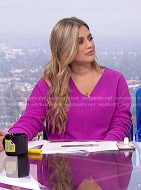 Carissa's purple ribbed v-neck sweater on E! News Daily Pop