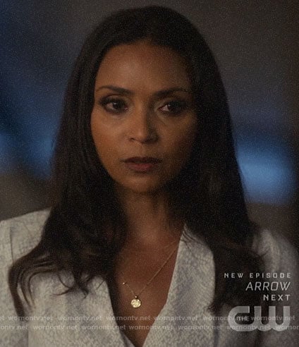 Cecile's white snake print blouse on The Flash