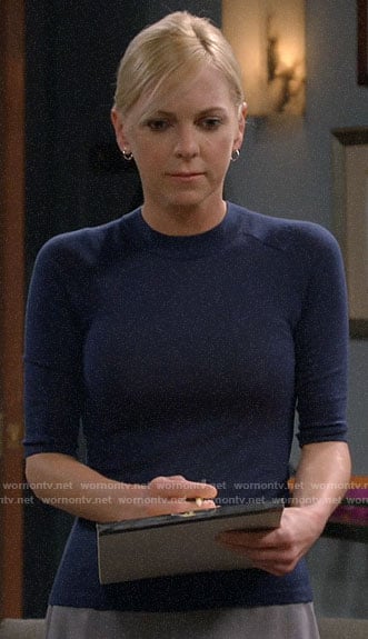 Christy's navy blue short sleeve sweater on Mom