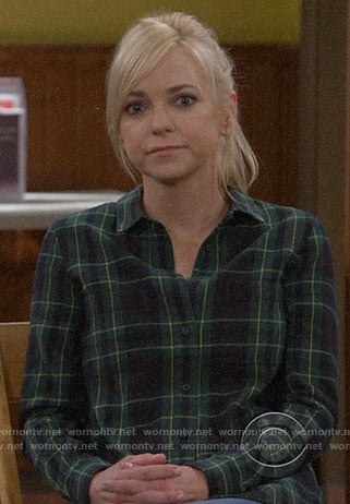 Christy's dark green plaid shirt on Mom