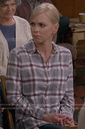 Christy's grey plaid shirt on Mom
